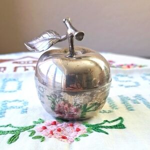 Antique Silver Plated Apple Shaped Salt Cellar Sugar Condiment Jar Ring Holder